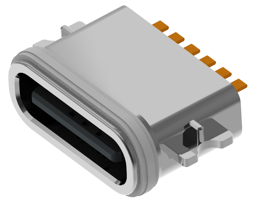 XB-TYPE C 6P-5 XXXX沉板1.2防水母座L=6.7mm(带钢片)(U型锌合金外壳)